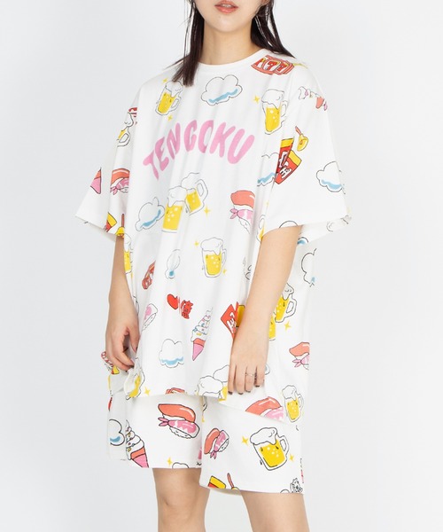 PUNYUS(プニュズ)の「【新サイズ】天国と地獄総柄Tシャツ(Tシャツ/カットソー・レディース・スミクロ/ホワイト・1/2/3/4/5)」の6枚目の写真