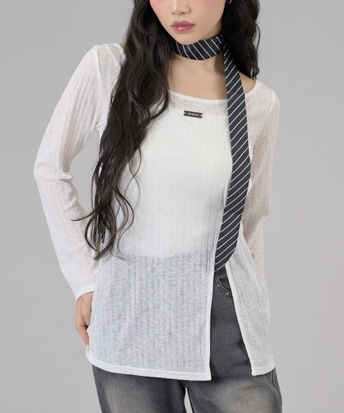 apres jour mignon(アプレジュールミニョン)の「スリット入りワンショルトップス(Tシャツ/カットソー・レディース・ライトグレー/オフホワイト/ブラウン系その他/ブラック/ピンク・フリー/LARGE)」の2枚目の写真