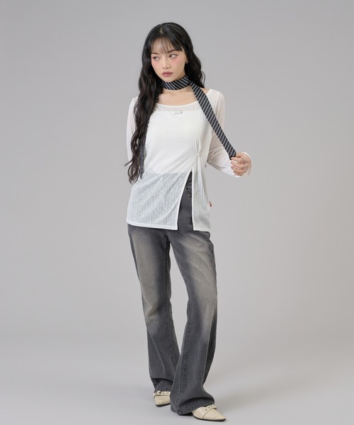 apres jour mignon(アプレジュールミニョン)の「スリット入りワンショルトップス(Tシャツ/カットソー・レディース・ライトグレー/オフホワイト/ブラウン系その他/ブラック/ピンク・フリー/LARGE)」の6枚目の写真