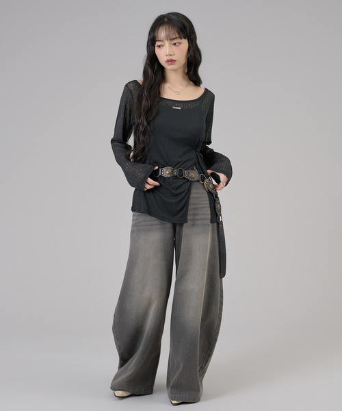 apres jour mignon(アプレジュールミニョン)の「スリット入りワンショルトップス(Tシャツ/カットソー・レディース・ライトグレー/オフホワイト/ブラウン系その他/ブラック/ピンク・フリー/LARGE)」の7枚目の写真