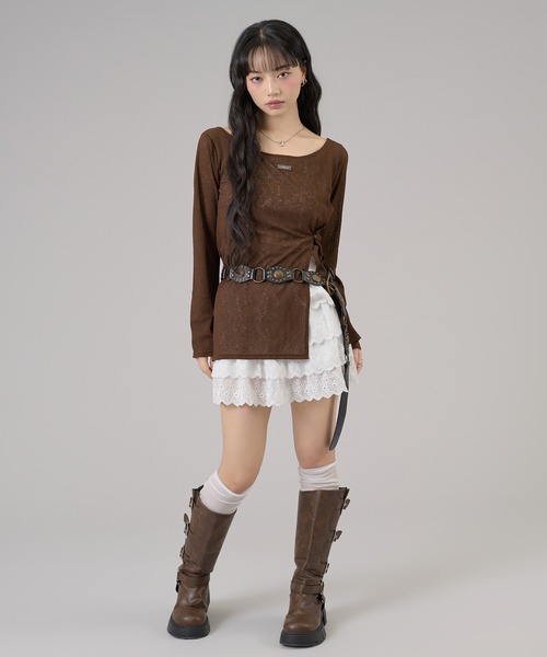 apres jour mignon(アプレジュールミニョン)の「スリット入りワンショルトップス(Tシャツ/カットソー・レディース・ライトグレー/オフホワイト/ブラウン系その他/ブラック/ピンク・フリー/LARGE)」の9枚目の写真