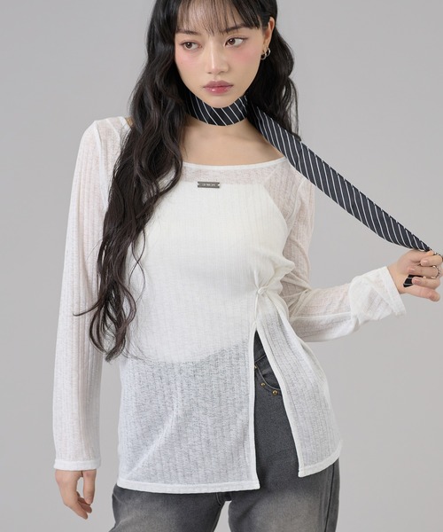 apres jour mignon(アプレジュールミニョン)の「スリット入りワンショルトップス(Tシャツ/カットソー・レディース・ライトグレー/オフホワイト/ブラウン系その他/ブラック/ピンク・フリー/LARGE)」の11枚目の写真