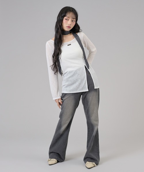 apres jour mignon(アプレジュールミニョン)の「スリット入りワンショルトップス(Tシャツ/カットソー・レディース・ライトグレー/オフホワイト/ブラウン系その他/ブラック/ピンク・フリー/LARGE)」の15枚目の写真