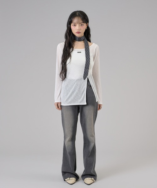 apres jour mignon(アプレジュールミニョン)の「スリット入りワンショルトップス(Tシャツ/カットソー・レディース・ライトグレー/オフホワイト/ブラウン系その他/ブラック/ピンク・フリー/LARGE)」の18枚目の写真