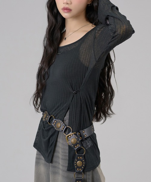 apres jour mignon(アプレジュールミニョン)の「スリット入りワンショルトップス(Tシャツ/カットソー・レディース・ライトグレー/オフホワイト/ブラウン系その他/ブラック/ピンク・フリー/LARGE)」の22枚目の写真