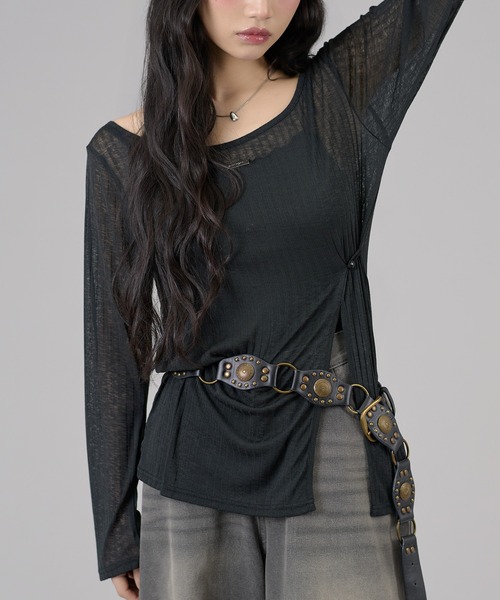 apres jour mignon(アプレジュールミニョン)の「スリット入りワンショルトップス(Tシャツ/カットソー・レディース・ライトグレー/オフホワイト/ブラウン系その他/ブラック/ピンク・フリー/LARGE)」の21枚目の写真