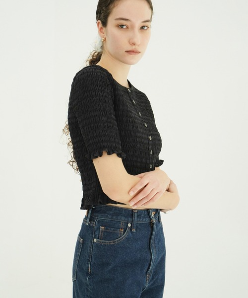 CLANE(クラネ)の「SHIRRING HALF SLEEVE BLOUSE(シャツ/ブラウス・レディース・アイボリー/ブラック・1/2)」の9枚目の写真