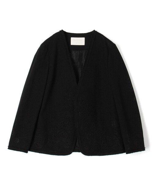 BALLSEY(ボールジィ)の「フラワーメッシュエンブロイダリー Vカラージャケット(ノーカラージャケット・レディース・ライトベージュ/ブラック・36)」の2枚目の写真