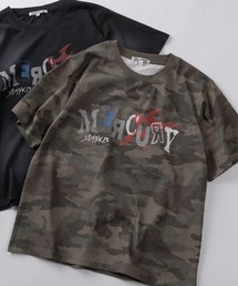 【82】ピグメント加工 カモフラ柄 ロゴプリント ショート丈 クルーネックTシャツ/ユニセックス/レディース/メンズ