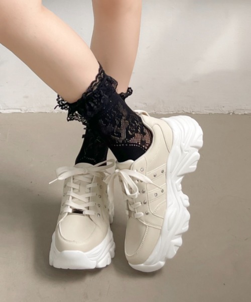 新登場】ストレッチ シースルー レース柄 リボン フリル アンクル丈