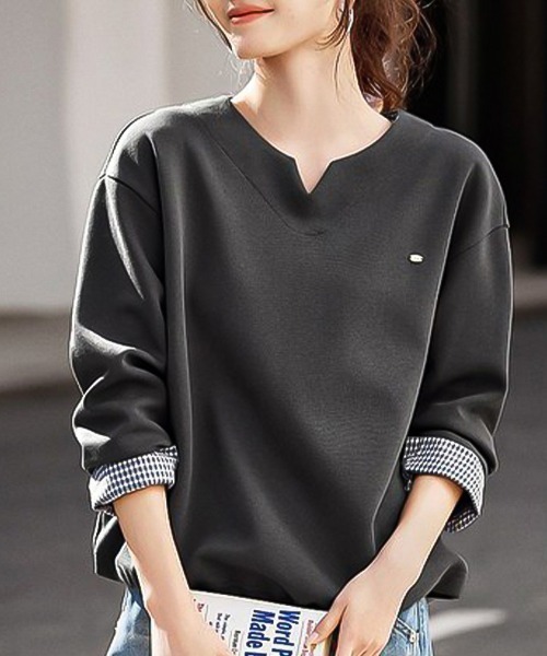 ONEP STAR(ワンピスター)の「チェック柄レイヤードトップス(Tシャツ/カットソー・レディース・ダークグレー・MEDIUM/LARGE/X-LARGE)」の3枚目の写真