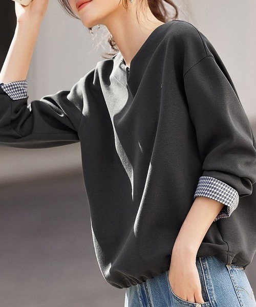 ONEP STAR(ワンピスター)の「チェック柄レイヤードトップス(Tシャツ/カットソー・レディース・ダークグレー・MEDIUM/LARGE/X-LARGE)」の5枚目の写真