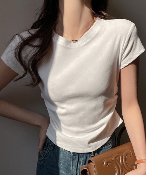mielu(ミエル)の「ベーシックタイトTシャツ(Tシャツ/カットソー・レディース・ホワイト/ブラック/グレー/ダークグレー・LARGE/MEDIUM)」の2枚目の写真