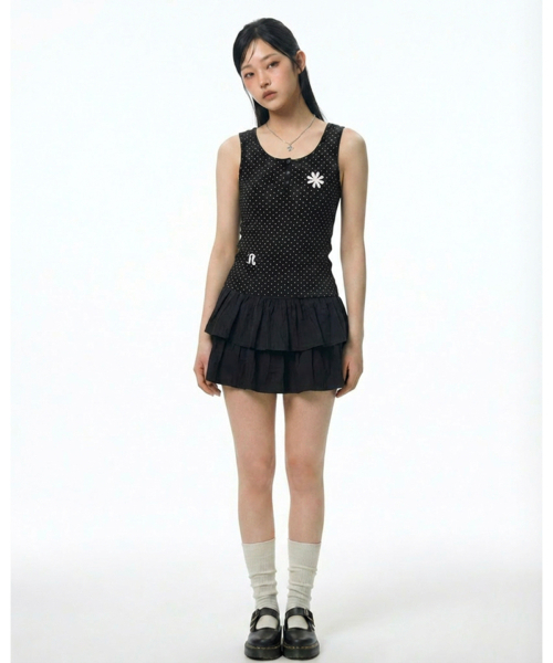 DAMISH（ダミシュ）の「ポルカドットスナップボタンタンクトップ_ブラック（Tシャツ/カットソー・レディース・ブラック・OS）」の3枚目の写真
