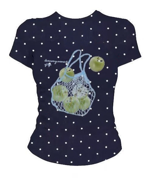 Sibra(シブラ)の「アップルプリントドット柄コンパクトTシャツ(Tシャツ/カットソー・レディース・ネイビー/イエロー/グリーン/ホワイト・M)」の4枚目の写真