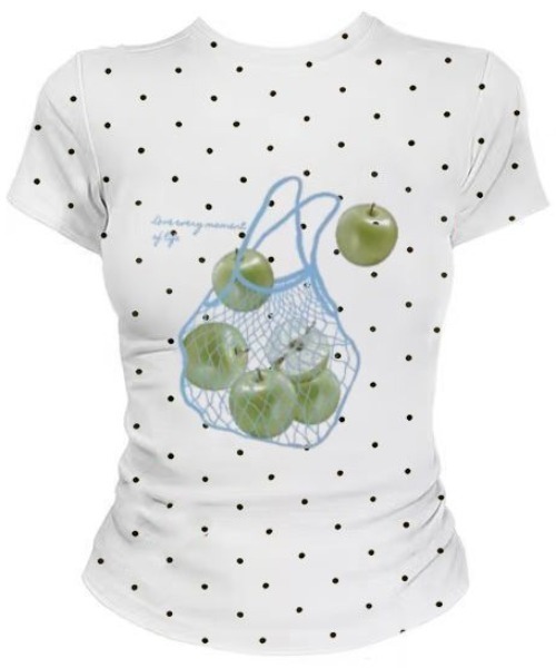 Sibra(シブラ)の「アップルプリントドット柄コンパクトTシャツ(Tシャツ/カットソー・レディース・ネイビー/イエロー/グリーン/ホワイト・M)」の17枚目の写真