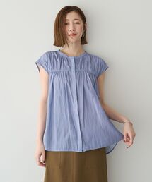 【接触冷感】フレンチスリーブギャザーブラウス