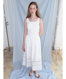 Button Lace Sleeveless Dress, White
