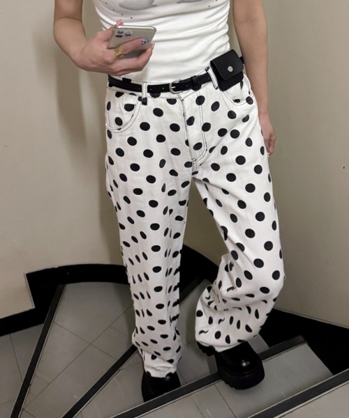 SOLLON.(ソルロン)の「コインドットワイドパンツ(その他パンツ・レディース・ホワイト/ブラック・M)」の2枚目の写真