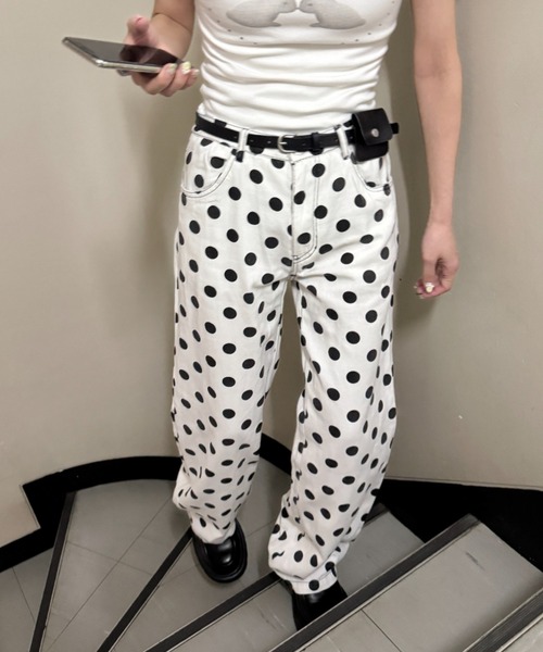 SOLLON.(ソルロン)の「コインドットワイドパンツ(その他パンツ・レディース・ホワイト/ブラック・M)」の6枚目の写真