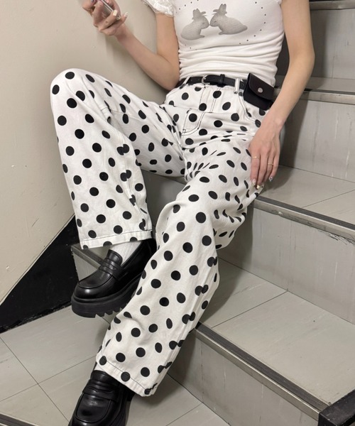 SOLLON.(ソルロン)の「コインドットワイドパンツ(その他パンツ・レディース・ホワイト/ブラック・M)」の9枚目の写真