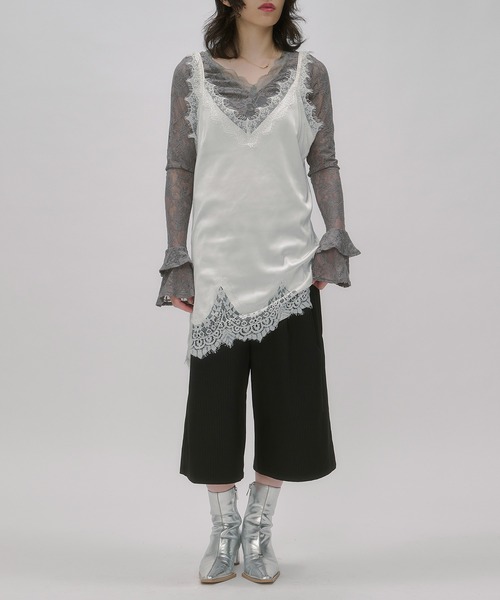 セール】Lace trim satin camisole/レースサテンキャミソール
