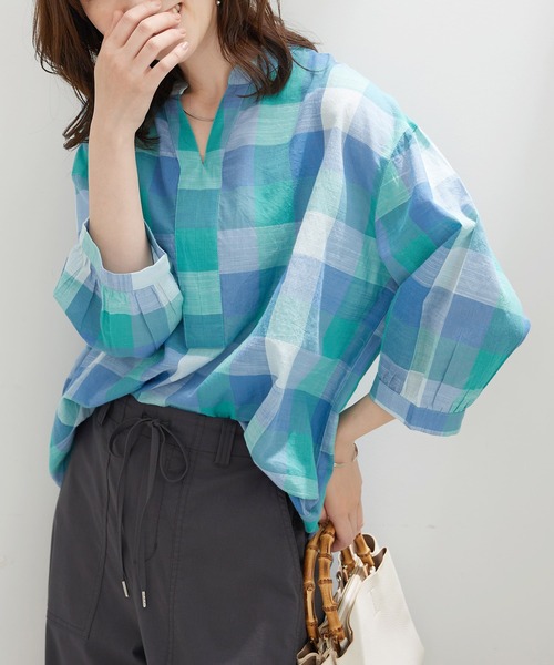 BELLUNA PLUS(ベルーナ)の「<INDIA>チェック柄チュニック(チュニック・レディース・オレンジ系/ブルー系・LARGE/MEDIUM/X-LARGE)」の2枚目の写真