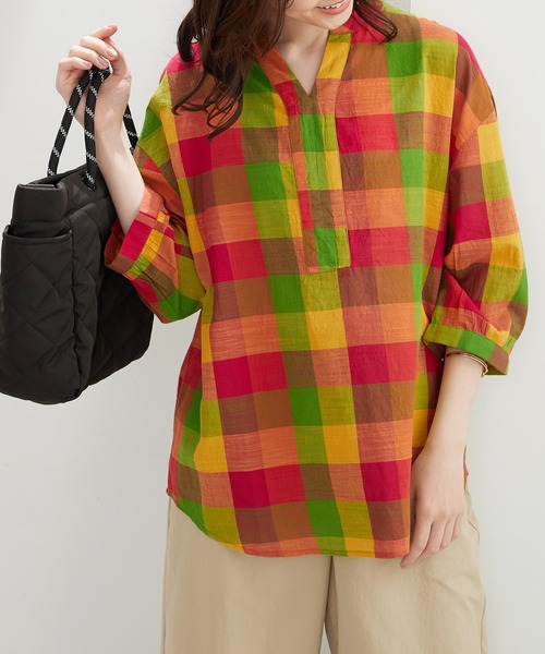 BELLUNA PLUS(ベルーナ)の「<INDIA>チェック柄チュニック(チュニック・レディース・オレンジ系/ブルー系・LARGE/MEDIUM/X-LARGE)」の10枚目の写真