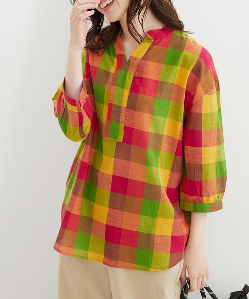 BELLUNA PLUS(ベルーナ)の「<INDIA>チェック柄チュニック(チュニック・レディース・オレンジ系/ブルー系・LARGE/MEDIUM/X-LARGE)」の12枚目の写真