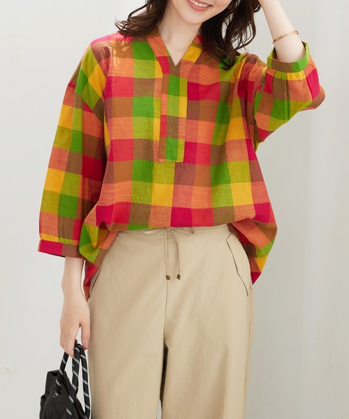 BELLUNA PLUS(ベルーナ)の「<INDIA>チェック柄チュニック(チュニック・レディース・オレンジ系/ブルー系・LARGE/MEDIUM/X-LARGE)」の9枚目の写真