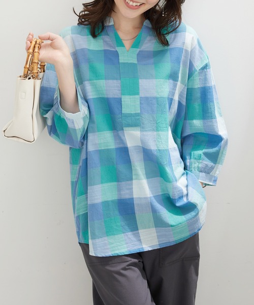 BELLUNA PLUS(ベルーナ)の「<INDIA>チェック柄チュニック(チュニック・レディース・オレンジ系/ブルー系・LARGE/MEDIUM/X-LARGE)」の15枚目の写真