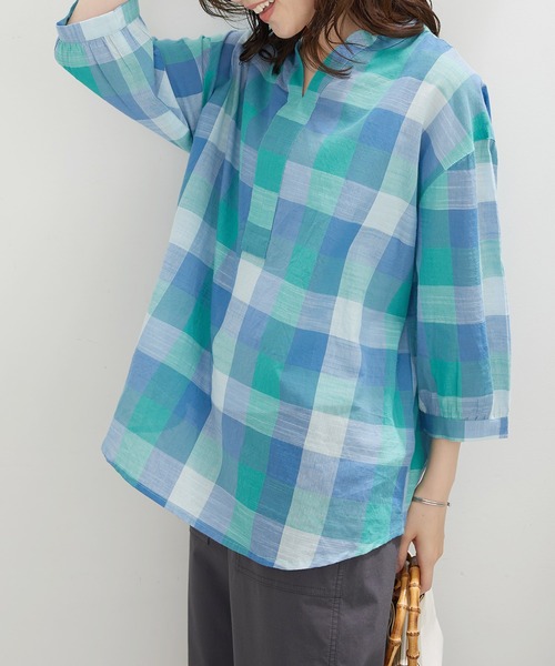 BELLUNA PLUS(ベルーナ)の「<INDIA>チェック柄チュニック(チュニック・レディース・オレンジ系/ブルー系・LARGE/MEDIUM/X-LARGE)」の16枚目の写真