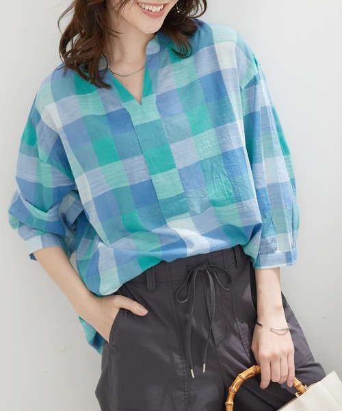 BELLUNA PLUS(ベルーナ)の「<INDIA>チェック柄チュニック(チュニック・レディース・オレンジ系/ブルー系・LARGE/MEDIUM/X-LARGE)」の3枚目の写真