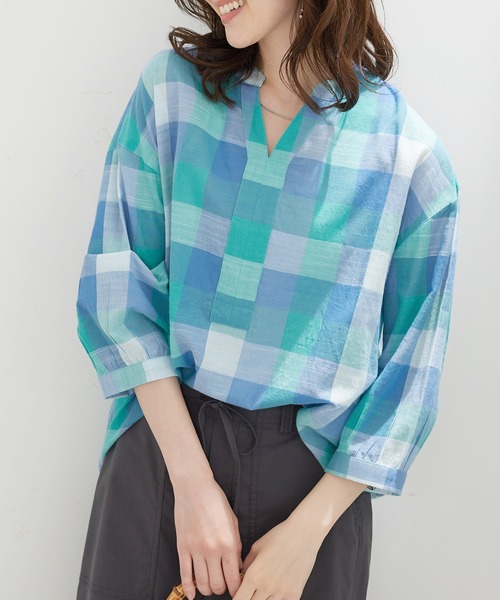 BELLUNA PLUS(ベルーナ)の「<INDIA>チェック柄チュニック(チュニック・レディース・オレンジ系/ブルー系・LARGE/MEDIUM/X-LARGE)」の4枚目の写真