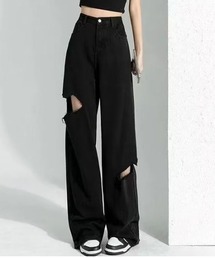 クラッシュダメージストレートデニム