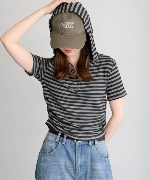 tiptop（ティップトップ）の「アソートヘンリー半袖パーカー（Tシャツ/カットソー・レディース・グレー系その他2/グレー系その他・FREE）」の2枚目の写真