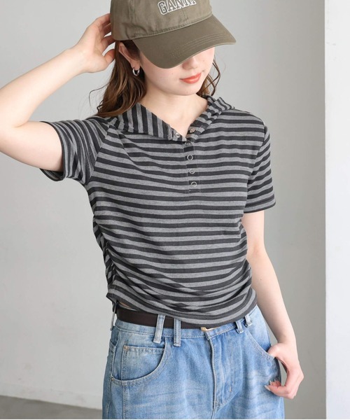 tiptop（ティップトップ）の「アソートヘンリー半袖パーカー（Tシャツ/カットソー・レディース・グレー系その他2/グレー系その他・FREE）」の3枚目の写真