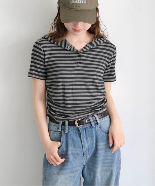 tiptop（ティップトップ）の「アソートヘンリー半袖パーカー（Tシャツ/カットソー・レディース・グレー系その他2/グレー系その他・FREE）」の4枚目の写真