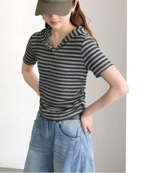 tiptop（ティップトップ）の「アソートヘンリー半袖パーカー（Tシャツ/カットソー・レディース・グレー系その他2/グレー系その他・FREE）」の5枚目の写真