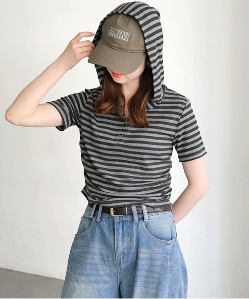 tiptop（ティップトップ）の「アソートヘンリー半袖パーカー（Tシャツ/カットソー・レディース・グレー系その他2/グレー系その他・FREE）」の7枚目の写真