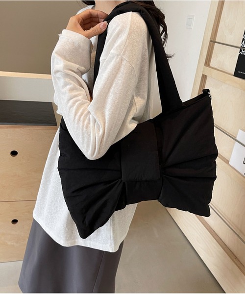 LA VORAGINE(ラ ヴォラジネ)の「ビッグリボンパテッド 2WAYョルダーバッグ/トートバッグ(トートバッグ・レディース・GRAY/Yellow/Black/Beige・FREE)」の2枚目の写真