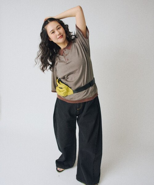 WHIMSIC(ウィムジック)の「【UNISEX】ボーダーポロニットシャツ(ニット/セーター・メンズ・ブラウン/ネイビー・FREE)」の18枚目の写真