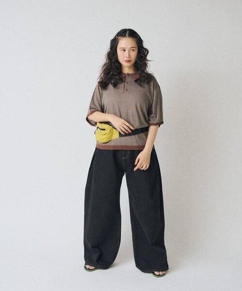 WHIMSIC(ウィムジック)の「【UNISEX】ボーダーポロニットシャツ(ニット/セーター・メンズ・ブラウン/ネイビー・FREE)」の16枚目の写真