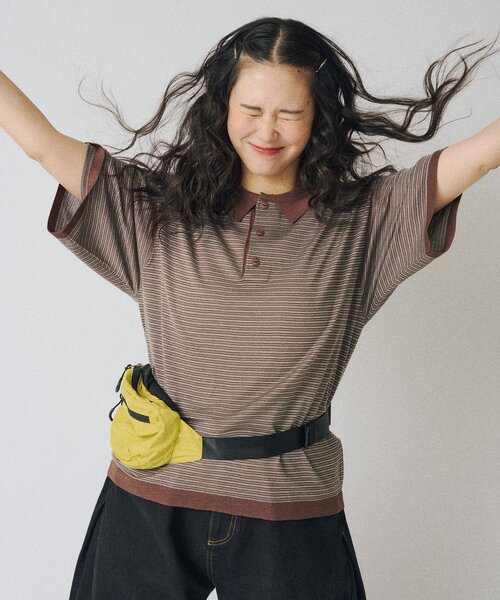 WHIMSIC(ウィムジック)の「【UNISEX】ボーダーポロニットシャツ(ニット/セーター・メンズ・ブラウン/ネイビー・FREE)」の12枚目の写真