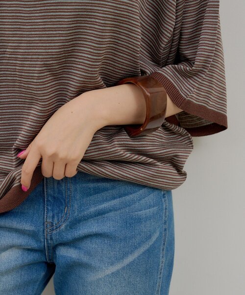 WHIMSIC(ウィムジック)の「【UNISEX】ボーダーポロニットシャツ(ニット/セーター・メンズ・ブラウン/ネイビー・FREE)」の6枚目の写真