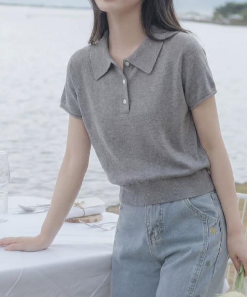 Aelina(エリナ)の「半袖ニットトップス(ニット/セーター・レディース・ブラック/ベージュ/ブルー/ネイビー/グレー・FREE)」の9枚目の写真