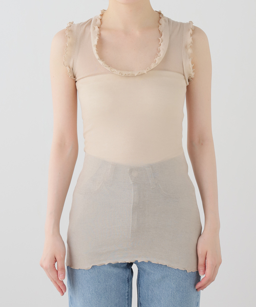 IENA LA BOUCLE(イエナラブークル)の「《追加2》seamless basic. シームレスベーシック Flounce タンクトップ(タンクトップ・レディース・サックスブルー/チャコールグレー/ベージュ系その他・FREE)」の3枚目の写真