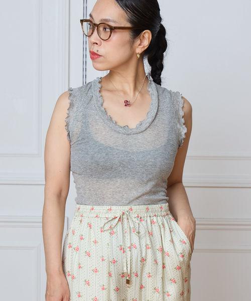 IENA LA BOUCLE（イエナラブークル）の「《追加2》seamless basic. シームレスベーシック Flounce タンクトップ（タンクトップ・レディース・サックスブルー/チャコールグレー・FREE）」の4枚目の写真