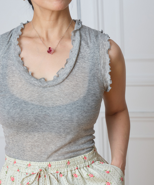 IENA LA BOUCLE（イエナラブークル）の「《追加2》seamless basic. シームレスベーシック Flounce タンクトップ（タンクトップ・レディース・サックスブルー/チャコールグレー・FREE）」の8枚目の写真