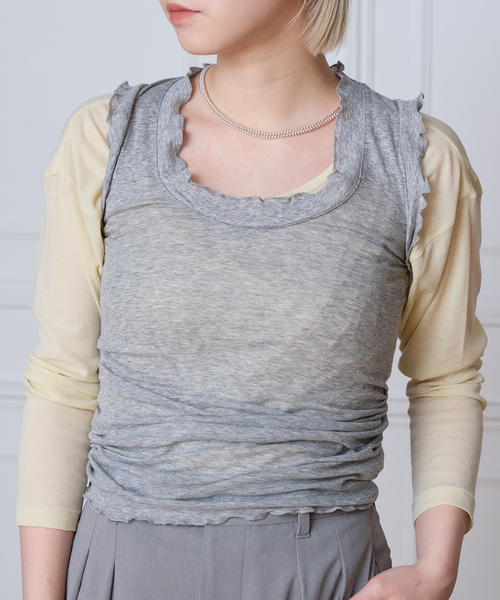 IENA LA BOUCLE（イエナラブークル）の「《追加2》seamless basic. シームレスベーシック Flounce タンクトップ（タンクトップ・レディース・サックスブルー/チャコールグレー・FREE）」の13枚目の写真